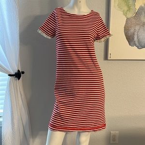 J CREW Striped Poplin Trimmed Dress Ruffle Sleeves